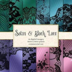 Satin und schwarze Spitze digitales Papier, Spitze Papiere, Hochzeit digitales Papier, rosa Satin, Seide Vintage Gothic viktorianischen Spitze Scrapbook Papiere