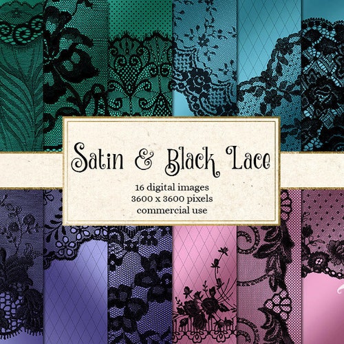 Satin and Black Lace Digital Paper Lace Papers Wedding Etsy