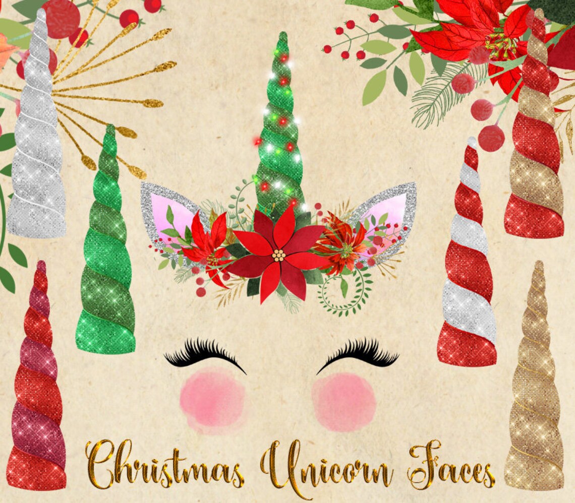 Christmas Unicorn Clipart unicorn faces candy cane unicorn Etsy