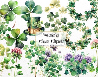 Watercolor Clover Clipart - floral shamrock wreaths PNG format instant download for commercial use