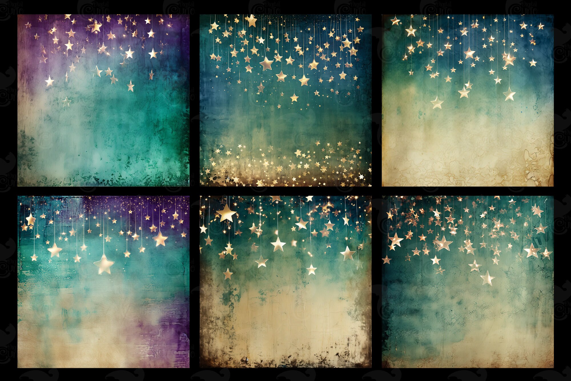 Gold Starry Night Grunge Digital Paper Pack (digital Download) - Etsy