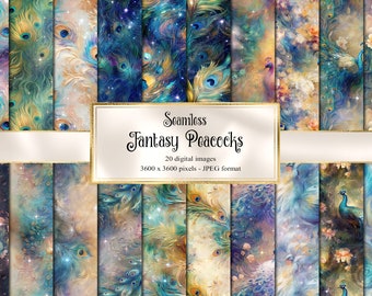 Fantasy Peacocks Digital Paper, seamless peacock feather printable oil paint textures printable scrapbook paper