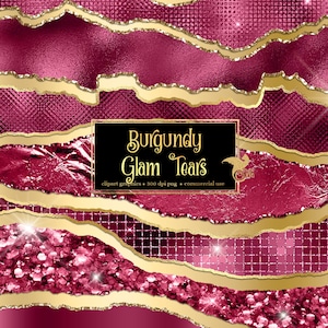 Borgogna Glam Tears Clipart - bordi strappati di lusso metallici glitterati e laminati in formato png per uso commerciale