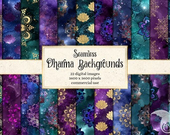 Dharma Digital Paper, seamless cosmic night sky backgrounds instant download for commercial use