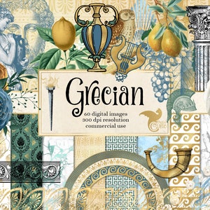Griekse digitale scrapbooking kit, oude Griekenland clipart clip art vintage antieke Griekse en Romeinse digitale papier