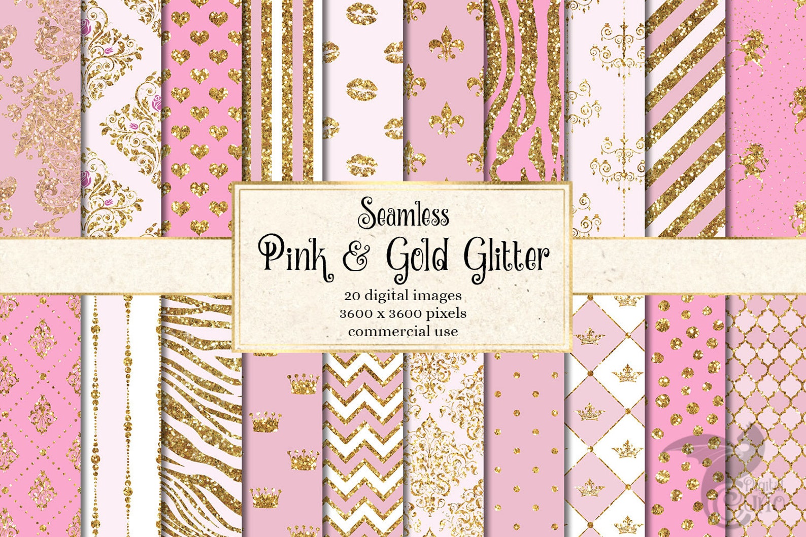 Pink and Gold Glitter Digital Paper, Seamless Patterns (digital ...