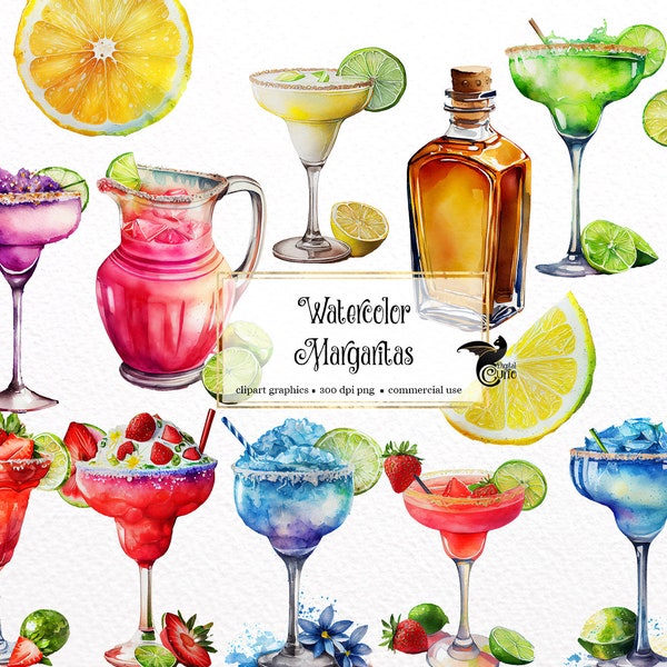 Aquarelle Margarita Clipart - numérique png tequila cocktails clip art graphiques pour téléchargement immédiat utilisation commerciale
