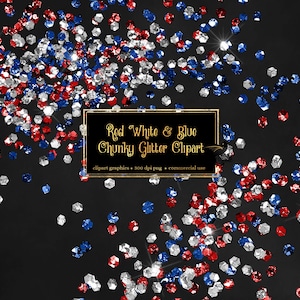 Red White and Blue Chunky Glitter Overlays, digital glitter png overlays, clip art glitter confetti instant download
