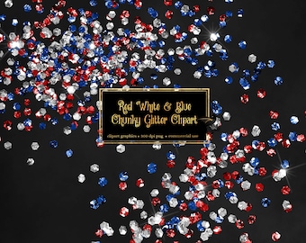 Red White and Blue Chunky Glitter Overlays, digital glitter png overlays, clip art glitter confetti instant download