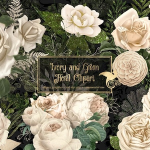 Ivory and Green Floral Clipart, ivory wedding bouquets and botanical elements in PNG format instant download for commercial use