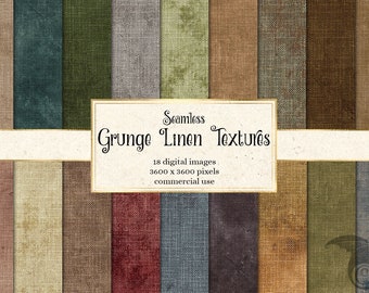 Grunge Linen Digital Paper, seamless distressed textures printable scrapbook paper with canvas and burlap for commercial use