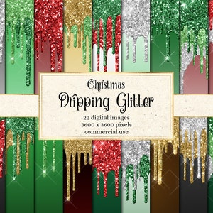 Christmas Dripping Glitter Digital Paper, glitter backgrounds and frosting drips printable scrapbook paper for commercial use
