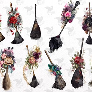 Watercolor Floral Brooms Clipart – Cottagecore Witch PNG (digital ...
