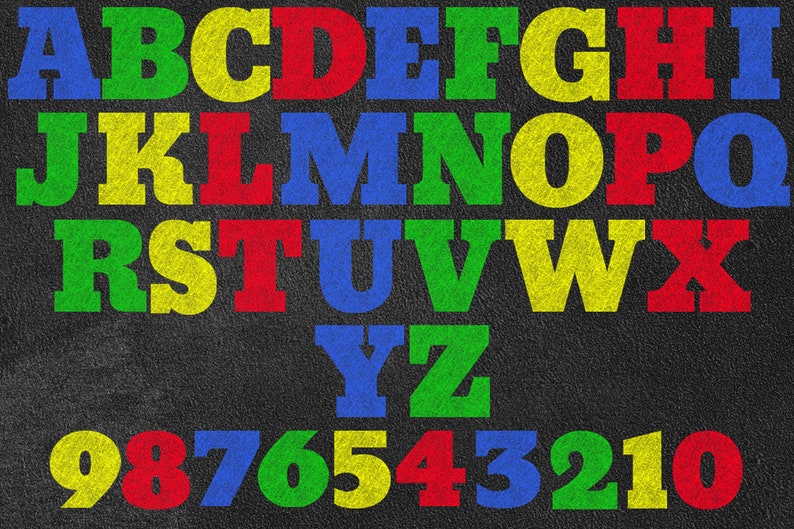 chalk block alphabet clipart in primary colors chalkboard etsy