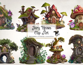 Fairy Houses Clipart – Fantasy Cottage Graphics (Digital Download)
