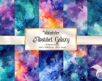 Watercolor Abstract Galaxy Digital Paper - watercolor printable instant download printable scrapbook paper for commercial use