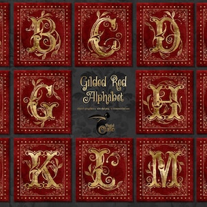 Red Gilded Alphabet Clipart, Vintage Gothic Monogram (digital Download ...