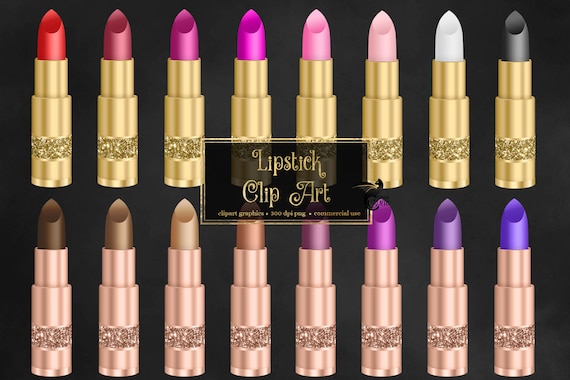 Lipstick Clipart - Gold & Rose Gold, Beauty Graphics (PNG Digital Download)