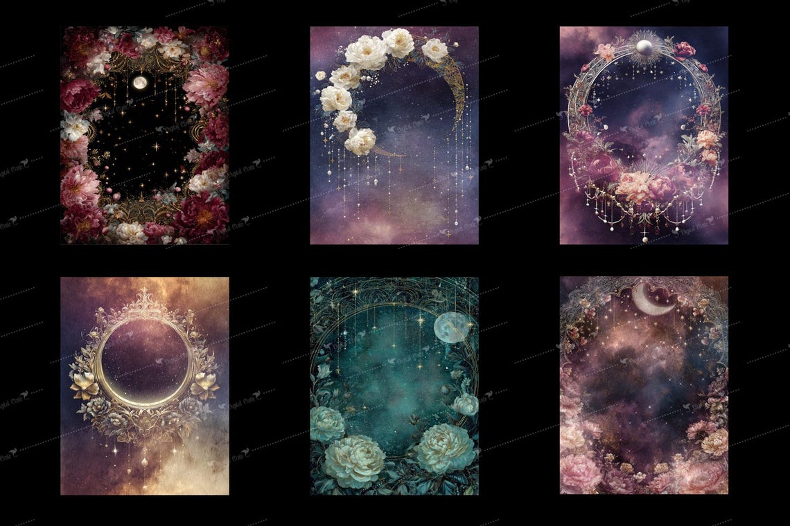 Jewel Moon Digital Paper, Celestial Junk Journal Pages (8.5x11 Paper ...