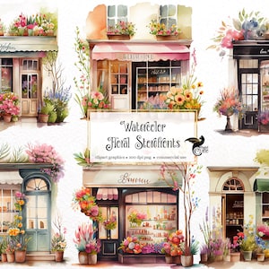 Watercolor Floral Storefronts Clipart - florist and boutique PNG format instant download for commercial use