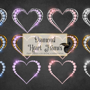 Diamond Heart Frames Clipart, instant download sparkle heart frame clip art Valentijnsdag graphics voor commercieel gebruik