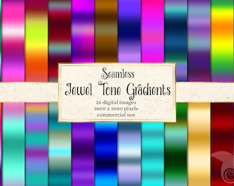 Seamless Jewel Tone Gradients Digital Paper, backgrounds in ombre rainbow instant download for commercial use