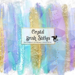 Crystal Brush Strokes Clipart, pastel rainbow unicorn paint elements in digital PNG format instant download for commercial use
