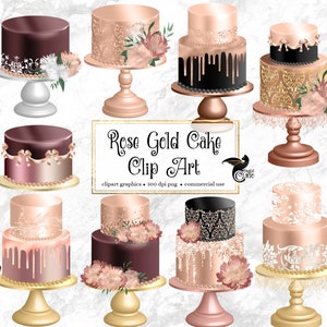 Rose Gold Kuchen Clipart, glam Hochzeit oder Brautparty Kuchen ClipArt sofortigen Download für kommerzielle Nutzung