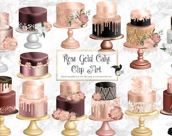 Rose Gold Cake Clipart, Wedding Bridal Shower Graphics (Digital Download)
