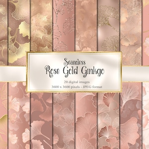 Papel digital Rose Gold Ginkgo, padrões de folhas perfeitas com download instantâneo de folha de ouro para uso comercial