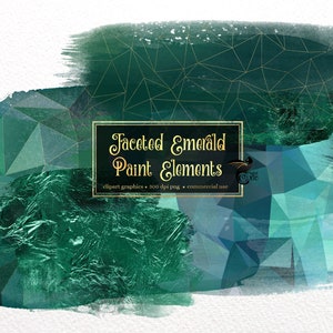 Faceted Emerald Paint Elements Clipart, dark green geometric paint elements in digital PNG format instant download for commercial use