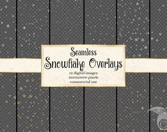 Sömlösa snöflingeöverlägg, silver och guld PNG (digital nedladdning)