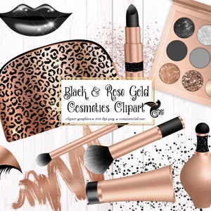 Schwarz und Rose Gold Kosmetik Clip Art - digitale Make-up und Schönheit Grafiken im png Format sofortiger Download für kommerzielle Nutzung