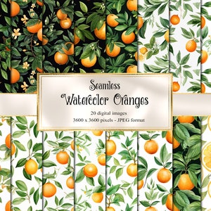 Papel Digital de naranjas de acuarela, texturas imprimibles de frutas sin costura papel de álbum de recortes imprimible