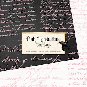 Superposiciones de escritura a mano rosa, letras vintage digitales PNG superposición de imágenes prediseñadas y textura de papel viejo diarios basura decoupage scrapbooking digital
