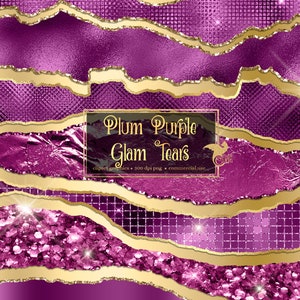 Plum Purple Glam Tears Clipart - glitter and foil metallic luxury edge borders in png format for commercial use