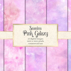 Pink Galaxy Digitales Papier - nahtlose Aquarell Texturen mit funkelnden Sternen sofort download für kommerzielle Nutzung