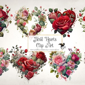 Blumen Herzen Clipart, Blumen Herz Valentine Illustrationen digitale Illustrationen PNG sofortigen Download kommerzielle Nutzung