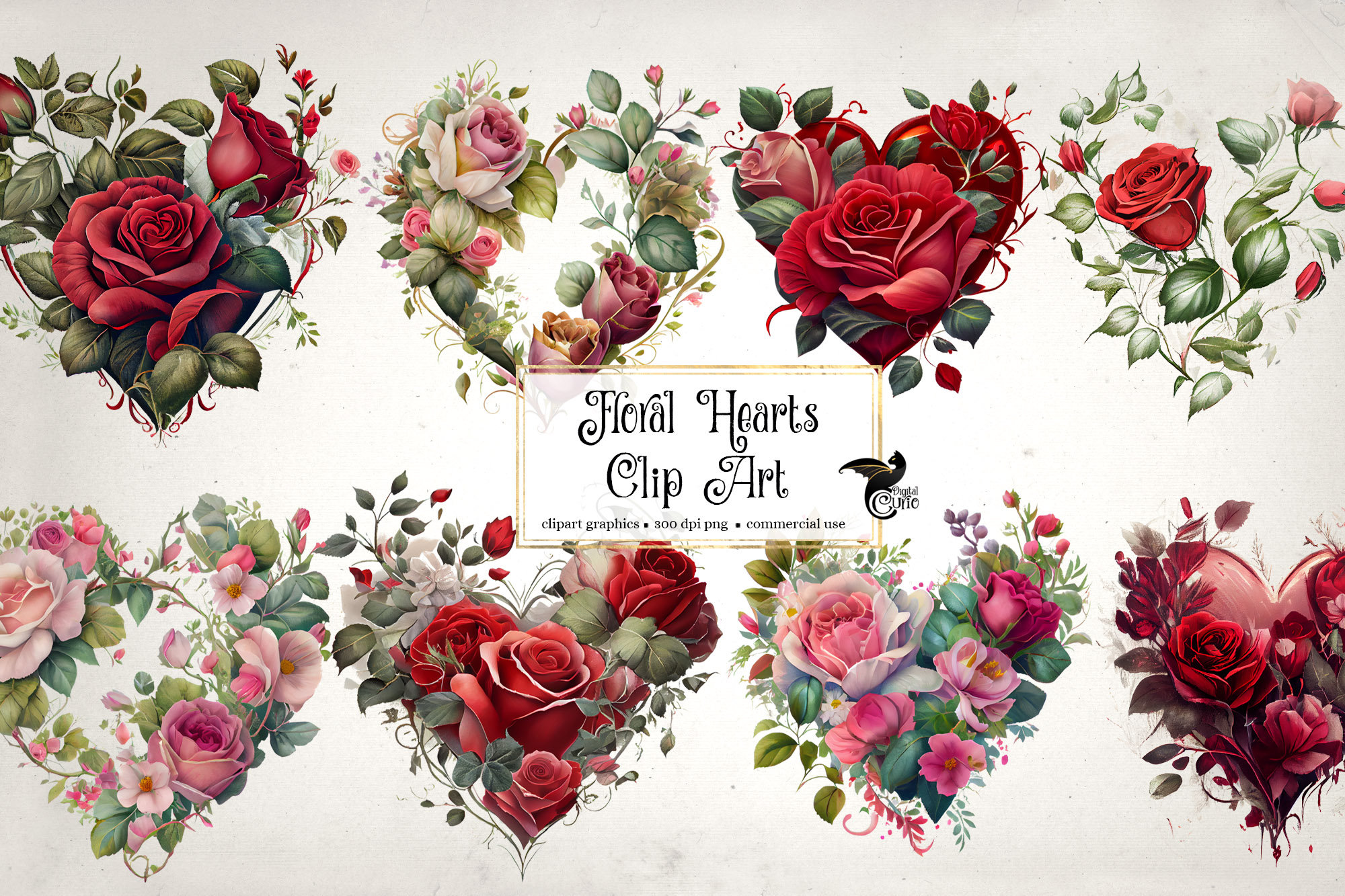 Floral Hearts Clipart Flower Heart Valentine Illustrations Etsy Canada