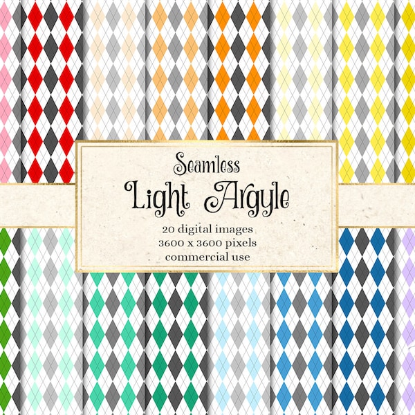 Light Argyle Digital Paper, seamless patterns for instant download commercial use