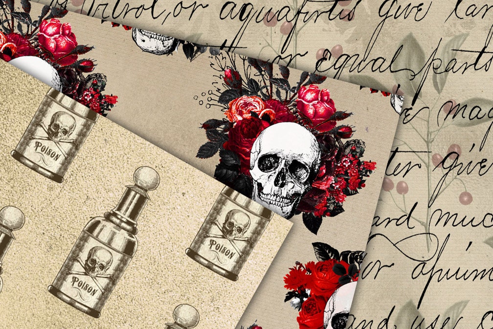 Red Poison Digital Paper Seamless Gothic Ephemera Patterns - Etsy