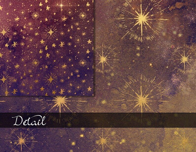 Golden Firmament digital paper gold star paper watercolor Etsy