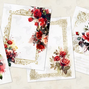 Red Watercolor Rose Digital Paper, afdrukbare junk journal aquarel verf textuur instant download afbeelding 2