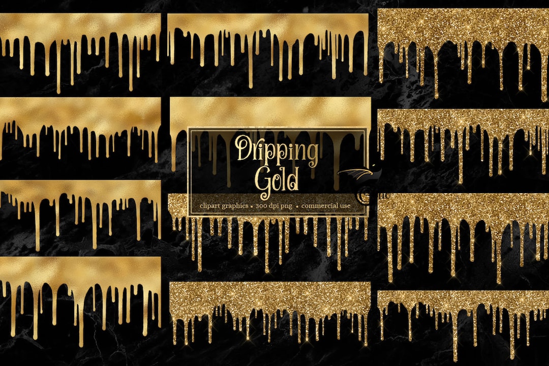 Dripping Gold Clipart Gold Glitter Drips Like Frosting With Gold Foil