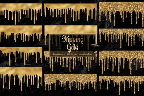 Dripping Gold Clipart gold glitter drips like frosting with | Etsy