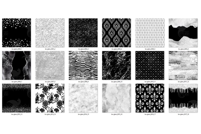 Black and White Glam Digital Paper, Seamless Foil Glitter Textures ...