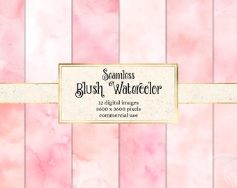 Blush Watercolor Digital Paper - seamless pink watercolor textures instant download printable scrapbook paper for commercial use