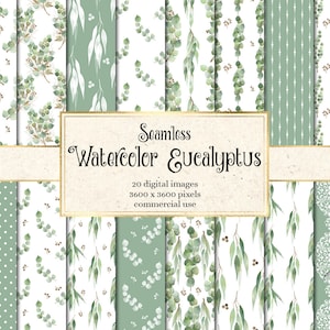 Aquarell Eukalyptus digitales Papier, Eukalyptus Muster für druckbare Scrapbook Papier sofortigen Download kommerzielle Nutzung