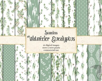 Digitales Papier mit Aquarell Eukalyptus-Mustern (Instant Download)