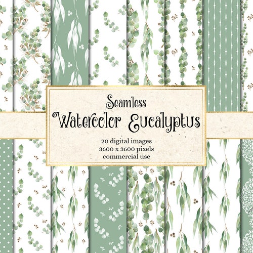 Watercolor Eucalyptus Digital Paper Seamless Eucalyptus - Etsy